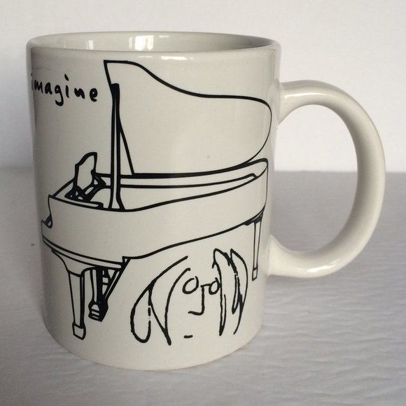 John Lennon Imagine Coffee Mug 2011 Rock Off Piano Drawing White Ceramic 8 oz - Picture 1 of 10